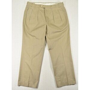 Vintage LL Bean Khaki Pants 38 Pleated Chinos Beige USA Made 80s Mens Trousers